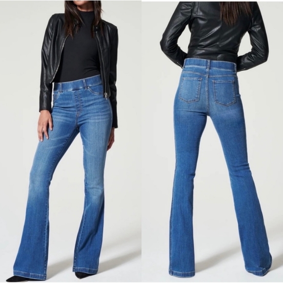 SPANX Denim - Spanx Flare Leg Pull On Jeans Size Medium Dark Wash